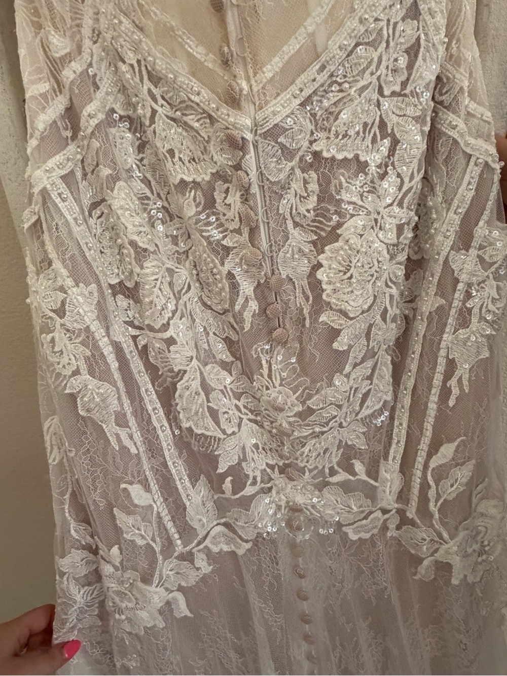 Off-the-Shoulder Lace Fit-and-Flare Wedding Gown - White - Picture 11 of 16